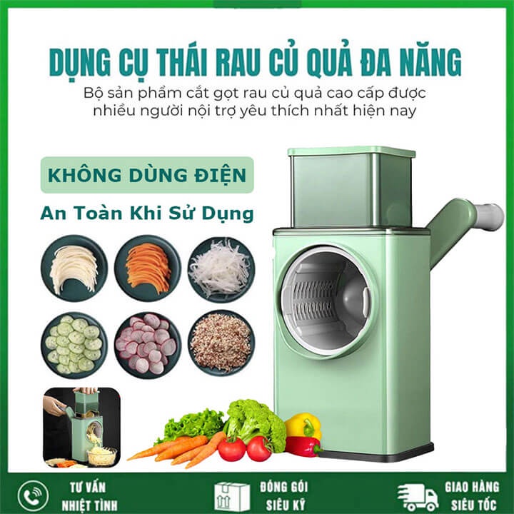 Máy thái lát rau củ để bàn cầm tay đa năng , máy bào sợi , nạo củ , xay nghiền hạt 4 trong 1 bằng thép không gỉ