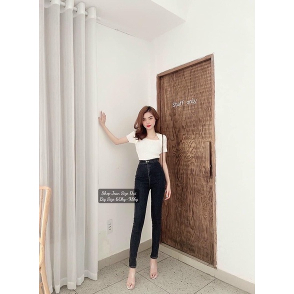 [Bigsize 32-36]Quần Jean Skinny Đen Tiêu 2 Nút Trơn
