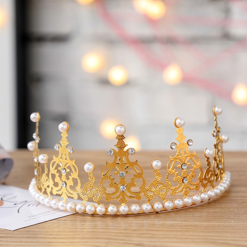 Vương Miện Kim Loại Đính Ngọc Trai Giả Trang Trí Bánh Kem Xinh Xắn