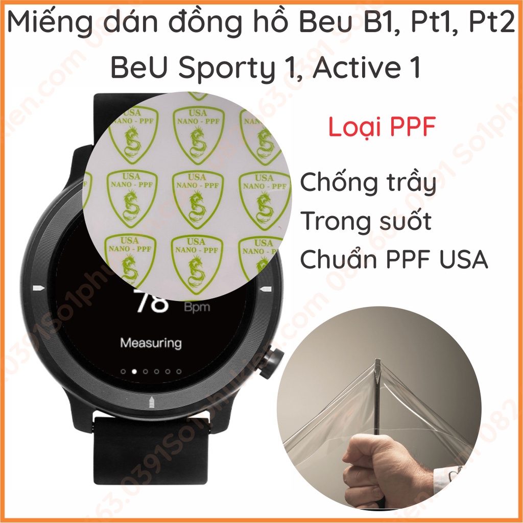 Miếng dán ppf , nano màn hình đồng hồ Beu sporty 1, Beu active 1, Beu pt1, Beu pt2, Beu b1