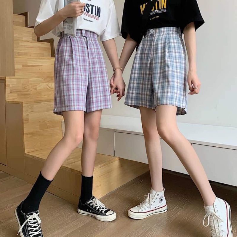 Set Bộ Áo Thun In Chữ + Quần Sọc Caro Form Nữ