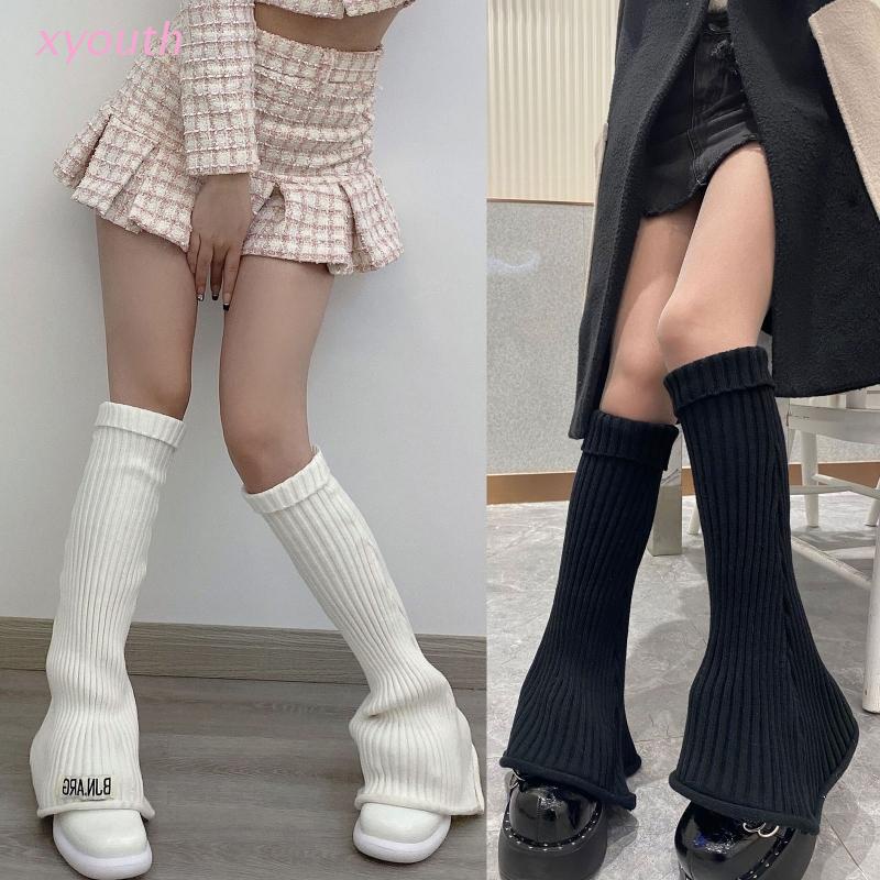 Xy Vớ Dệt Kim Ống Loe Dài Đến Bắp Chân Dệt Kim Màu Trơn Họa Tiết Sọc Phong Cách Gothic Đường Phố Gothic Đường Phố Cho Nữ