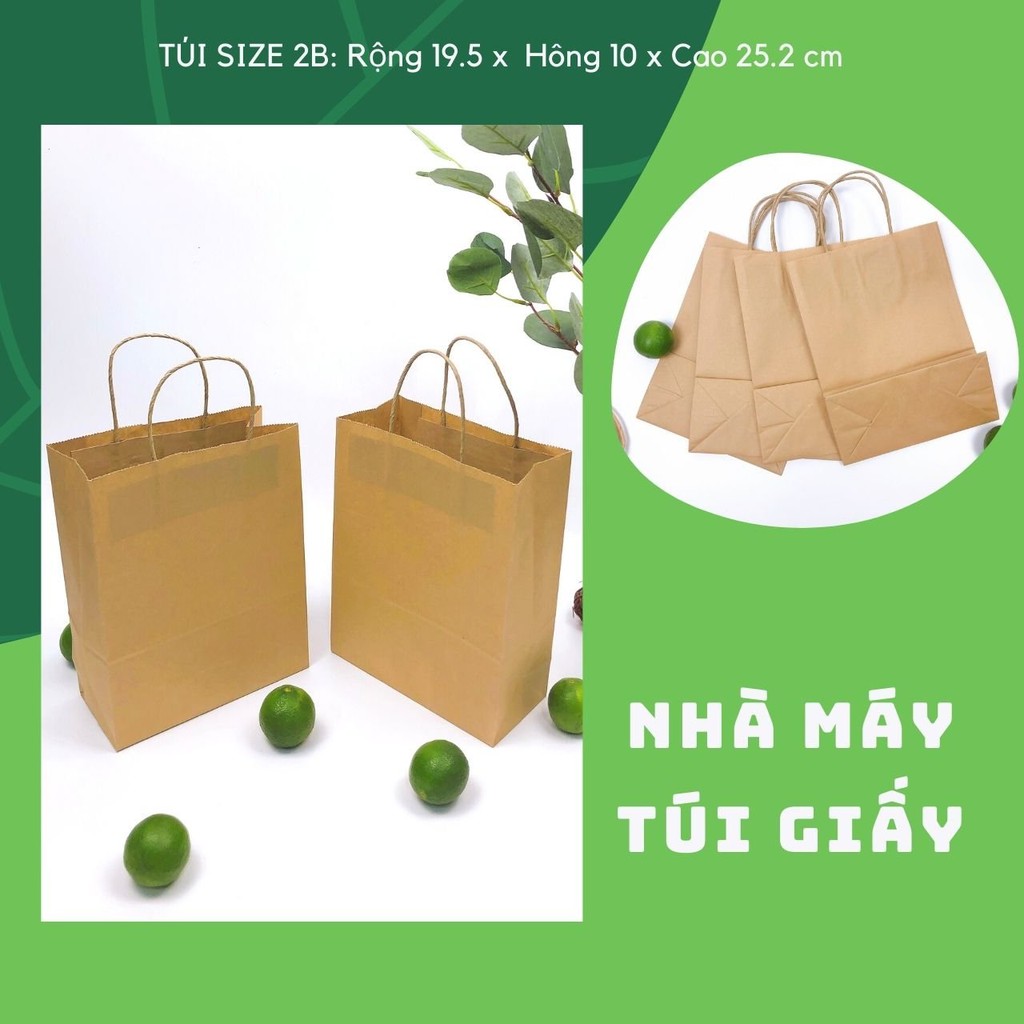 Túi giấy nâu có quai Size 2B:19.5x10x 25.2 cm túi đựng hàng 3kg