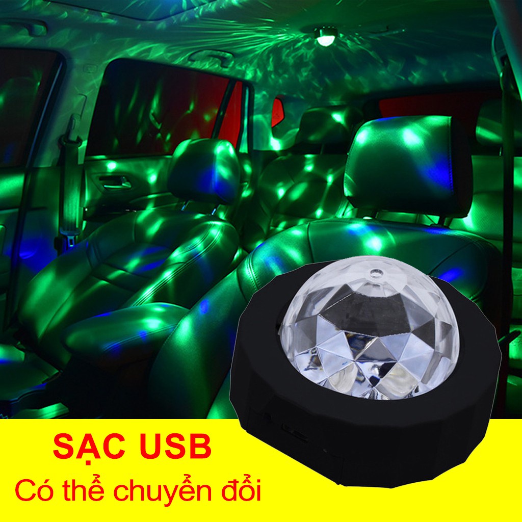 Đèn Led Gắn Trần Xe Ô Tô Tự Động Nhấp Nháy The Nhạc Sạc Pin Cổng USB