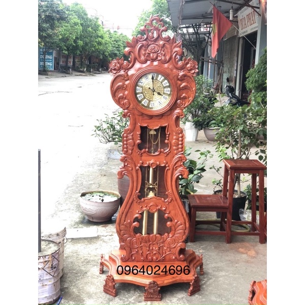 Đồng hồ cây cao 1m70 gỗ mun đuôi công, hương đá