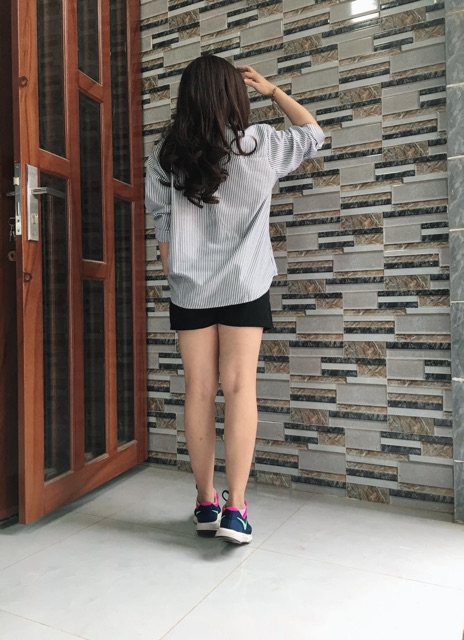 ÁO SƠ MI OVERSIZE SỌC XÁM 1 TÚI