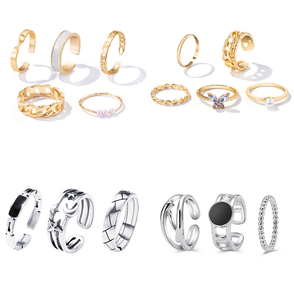 iF YOU Bộ nhẫn màu bạc/màu vàng phong cách retro thời trang Hàn Quốc cho nữ