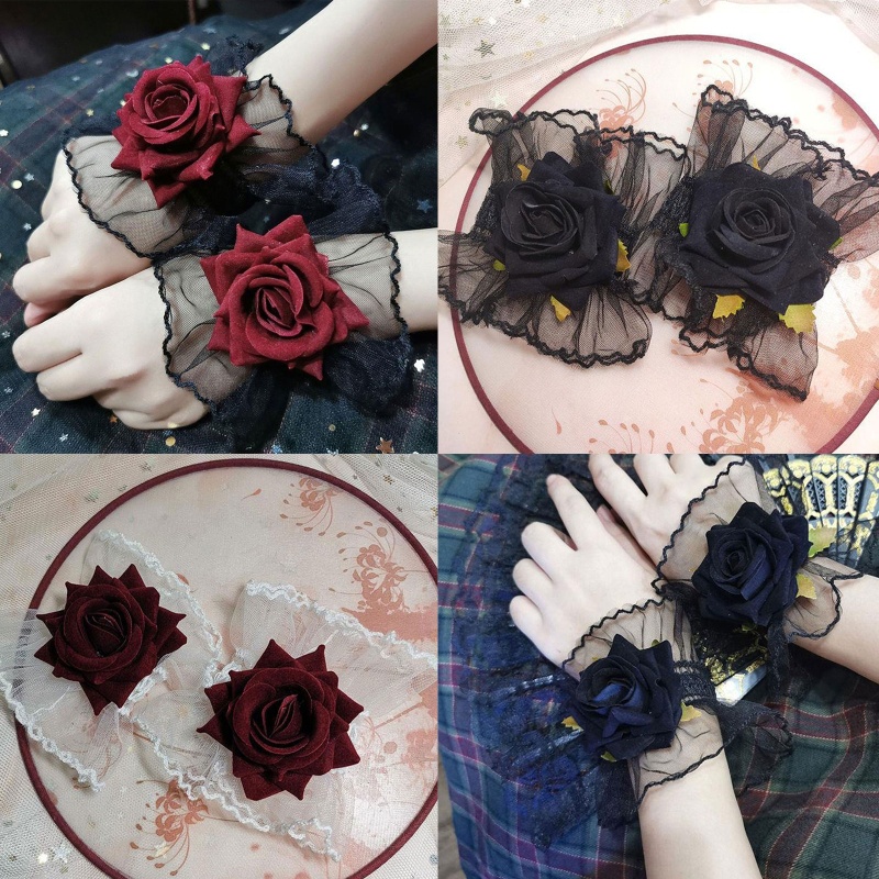 Băng Đô Vải Ren Co Giãn Trang Trí Hoa Hồng Phong Cách Lolita Cho Cô Dâu