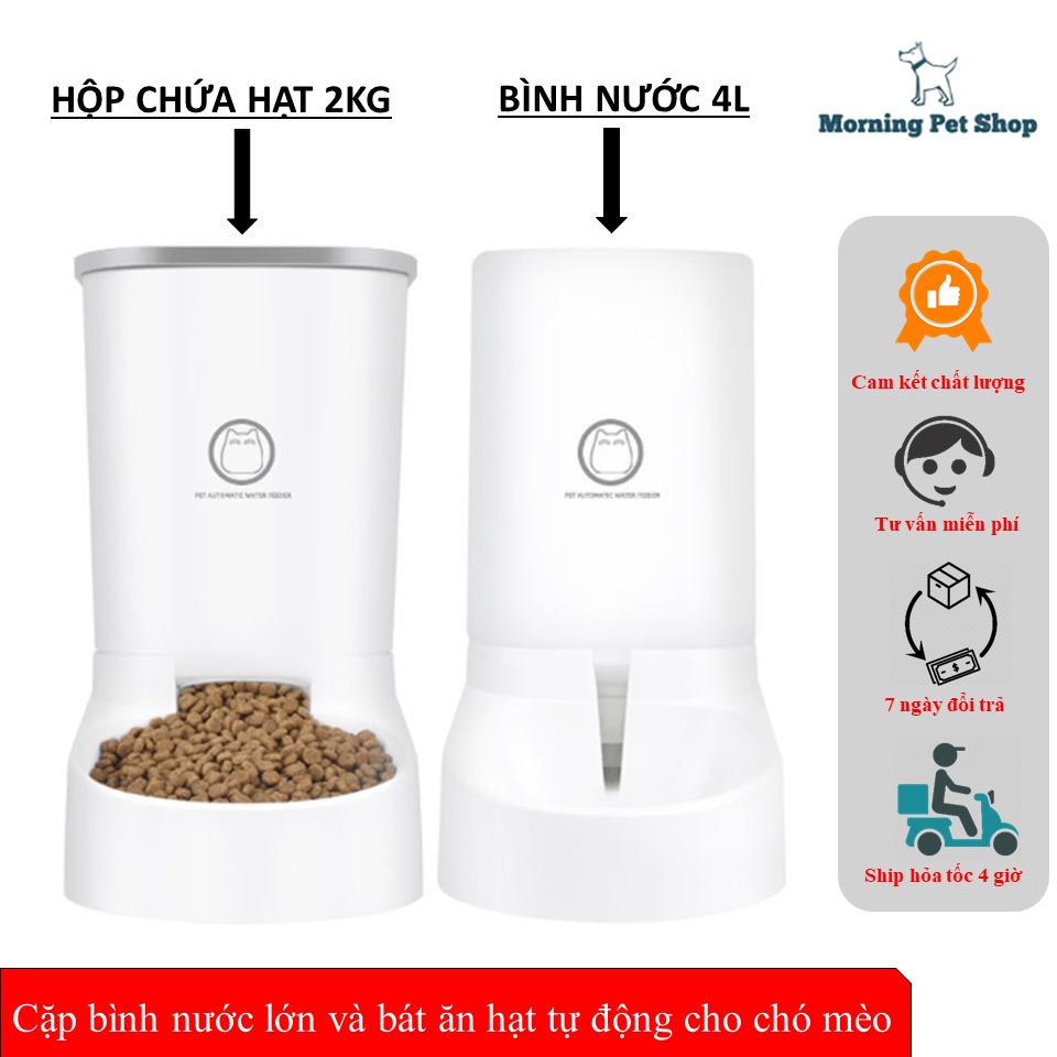 Cặp bình nước lớn và bát ăn hạt tự động cho chó mèo -Bình uống nước tự động và bát ăn tự động cao cấp cho thú cưng