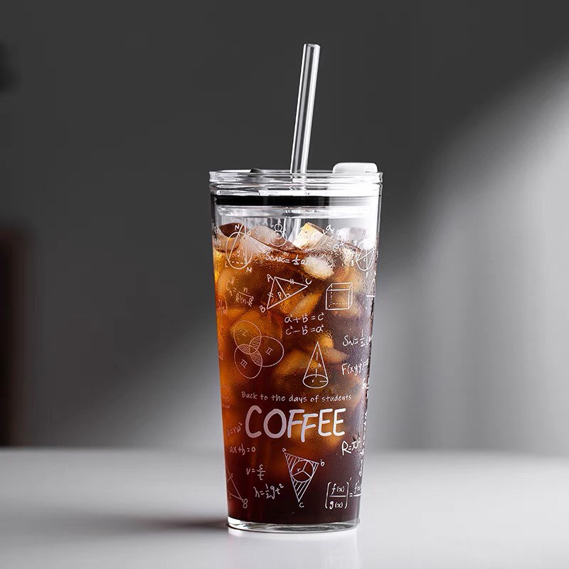 Ly thuỷ tinh siêu lớn chịu nhiệt cao công thức toán học cute, cốc thuỷ tinh phong cách năng động