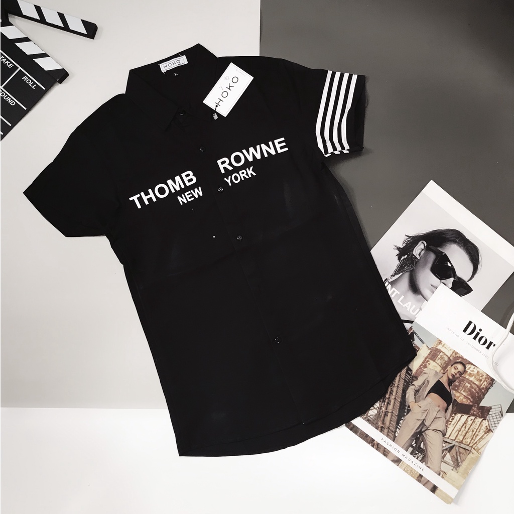 Áo Sơ Mi Nam Tay Ngắn Tay Sọc In Chữ Thomb Chất Thoáng Mát HÌNH THẬT, CÓ VIDEO