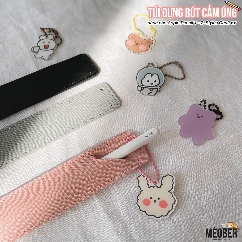 Túi đựng bút cảm ứng dành cho táo Pencil 1 & 2, Stylus Gen2 - Chất liệu da PU Cao cấp, Tặng kèm keychain cute