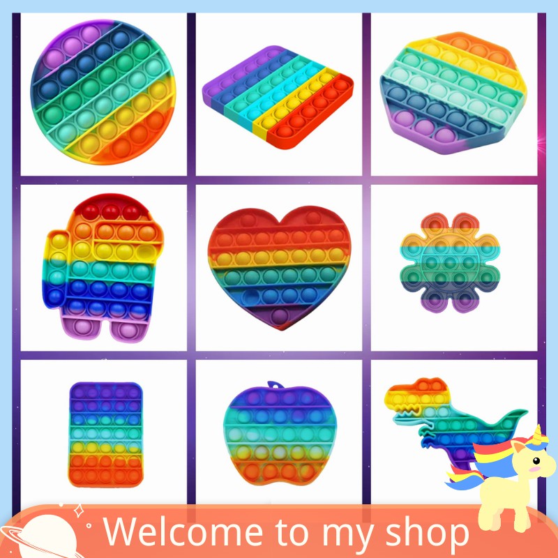 Đồ chơi bấm bong bóng giải tỏa căng thẳng độc đáo sáng tạo Pop It Tiktok Push Pop Fidget Toy Bubble Among Us Unicorn Rainbow Square Heart Đồ Chơi Stress Relief Special Needs Silent Classroom Tiktok Board Game Đồ Chơi Giáo Dục For Kids