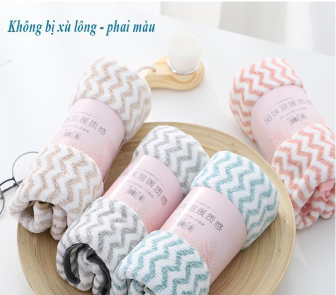 Khăn Mặt Lông Cừu Xuất Hàn Vân Kẻ Sọc Siêu Thấm Nước, Mềm Mịn KT 30 x 50 cm
