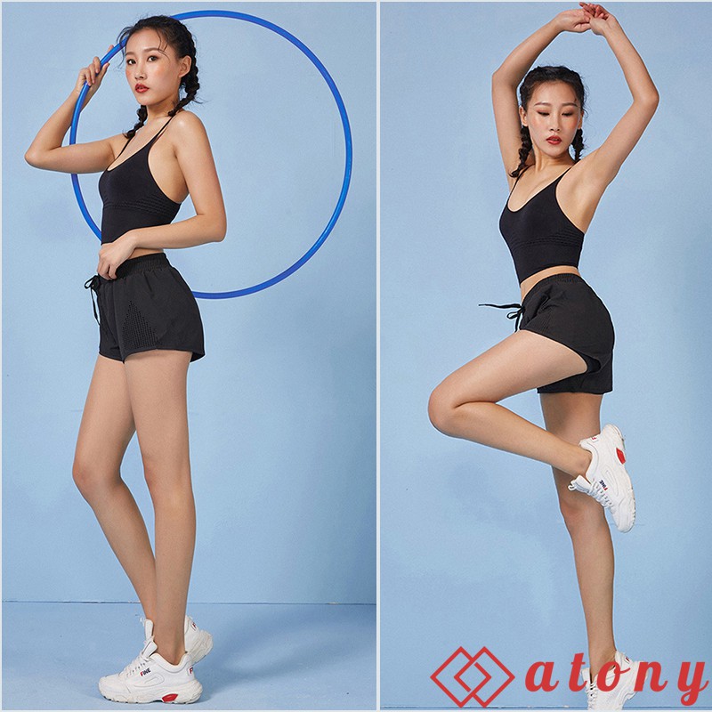 Quần Short Nữ Tập Gym 2 Lớp ATONY - Hỗ Trợ Tập Gym, Yoga, Zumba Có Dây Rút, Co Giãn 4 Chiều, Thông Thoáng