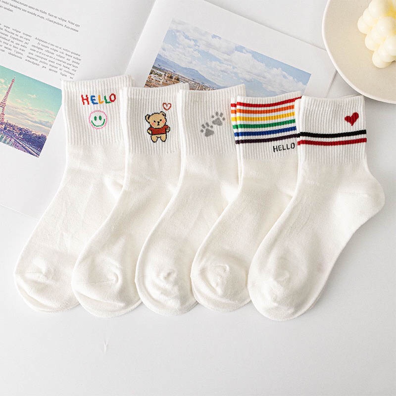 Tất cổ cao nữ họa tiết dễ thương, tất vớ nữ chất liệu vải Hàn thoáng khí - DHT Shop