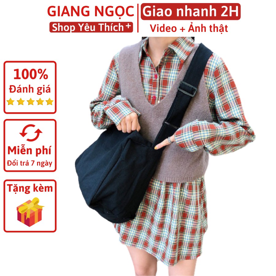 [Mã FASHIONT4WA2 giảm 10K đơn từ 50K] TÚI ĐEO CHÉO TRỐNG SIU TO [CÓ KHÓA &amp; TÚI CON]- VẢI CANVAS- PHONG CÁCH ULZZANG