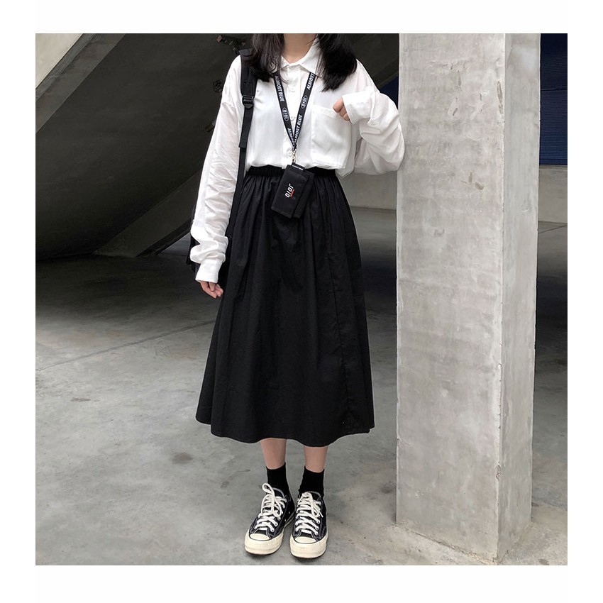 CHÂN VÁY KAKI DÀI XOÈ TRƠN TRẮNG ĐEN BE MIDI ULZZANG UNISEX | BigBuy360 - bigbuy360.vn