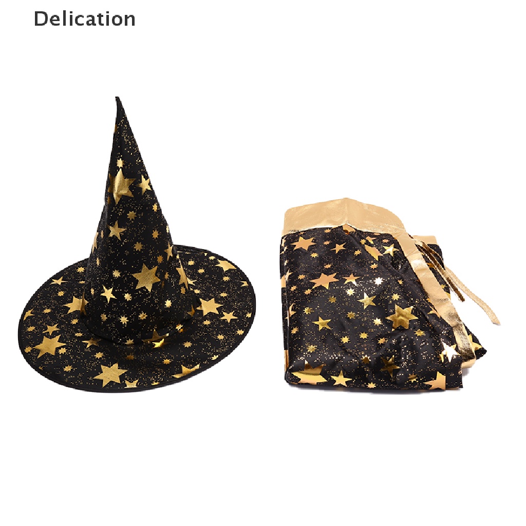 Set 2 Món Áo Choàng Và Nón Phù Thủy Hóa Trang Halloween Cho Bé
