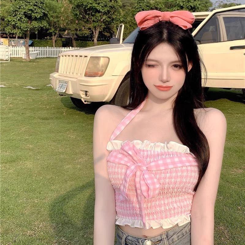 Áo Ống Caro Croptop Body PINKSTORE29, Cột Nơ Phối Bèo Đáng Yêu A5431