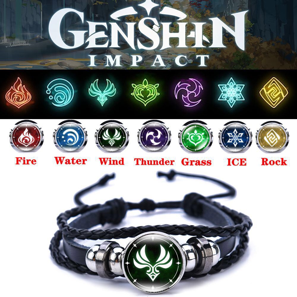 Vòng tay da lộn in hình NGUYÊN TỐ VISION game GENSHIN IMPACT anime chibi phụ kiện thời trang xinh xắn | BigBuy360 - bigbuy360.vn