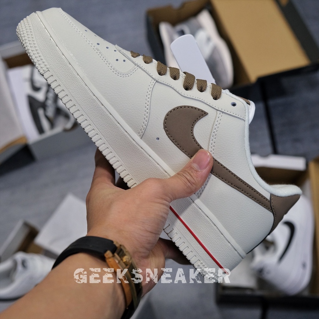 [GeekSneaker] Giày Air Force 1 Cổ thấp  Low Premium White Brown - Vệt Nâu Cafe