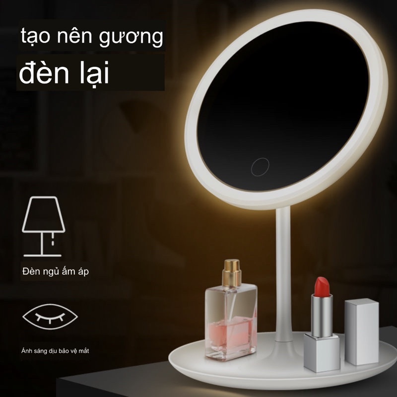 Gương 2 trong 1 Có đèn led, Gương trang điểm - Đèn ngủ tặng kèm dây sạc