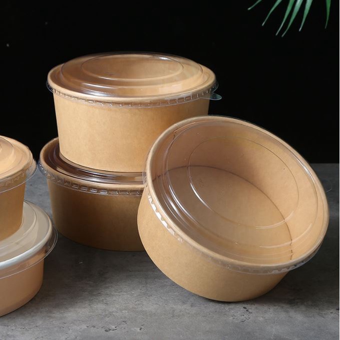 Combo 10 Bát giấy kraft nắp Pet 750ml - 1000ml