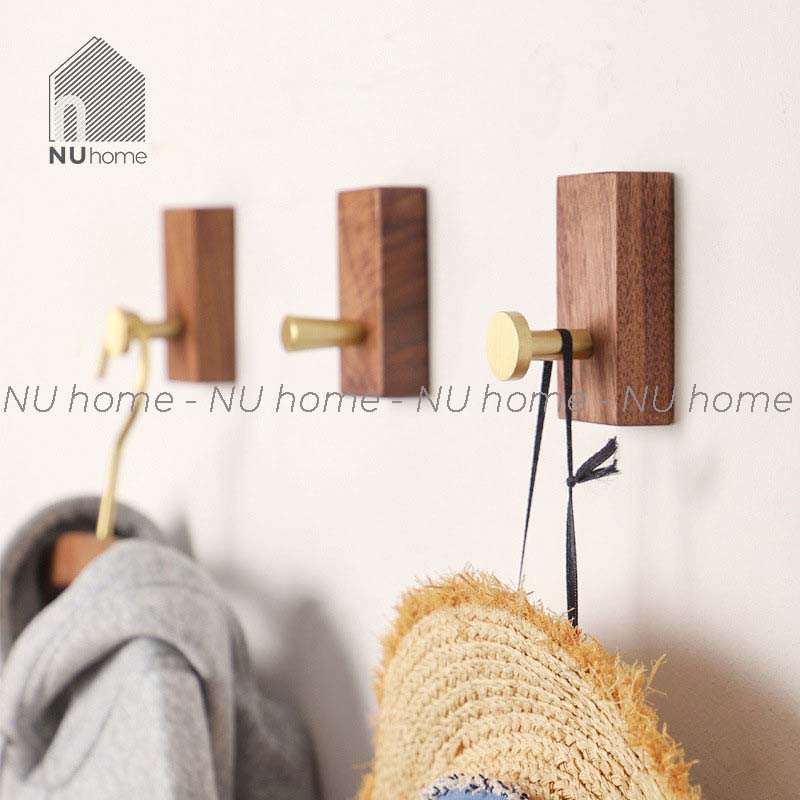 Móc gỗ treo đồ hình chữ nhật cao cấp | nuhome.vn | thiết kế đơn giản với móc  bằng đồng nguyên chất không xỉn màu
