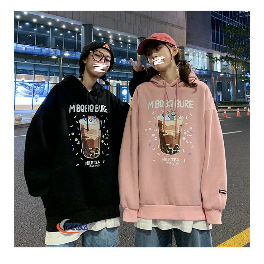 Áo Khoác Hoodie Nỉ Bông Milk Tea Form rộng Unisex Nam Nữ Couple đều mặc được