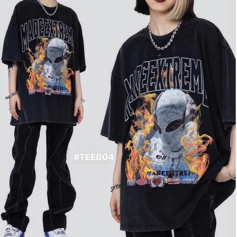 Áo phông denim wash MADE EXTREME chính hãng form rộng 3 màu xanh lá, đen, trắng