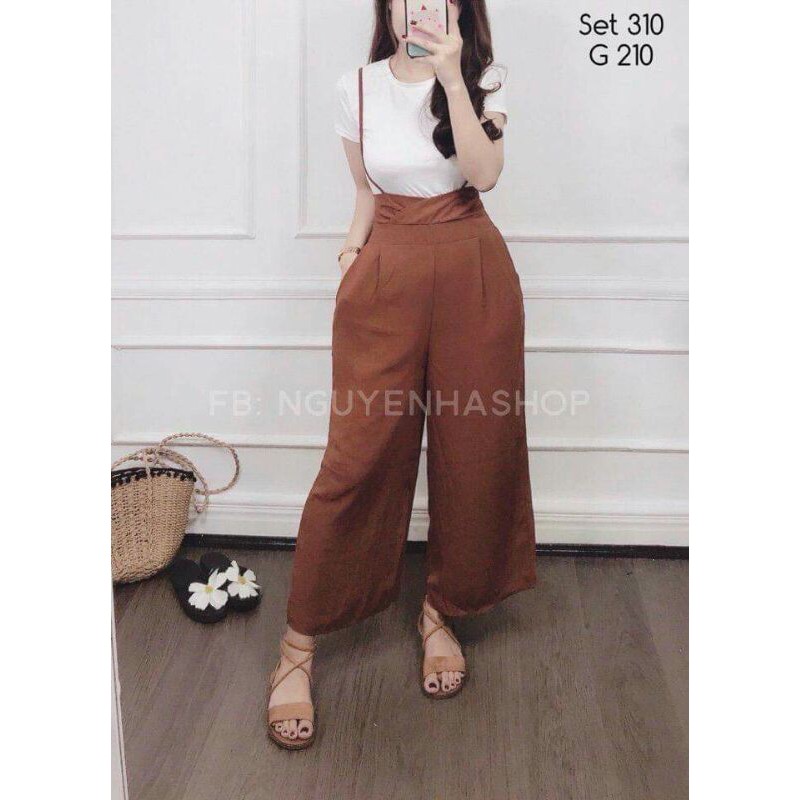 (clip thật) set áo thun yếm culotes