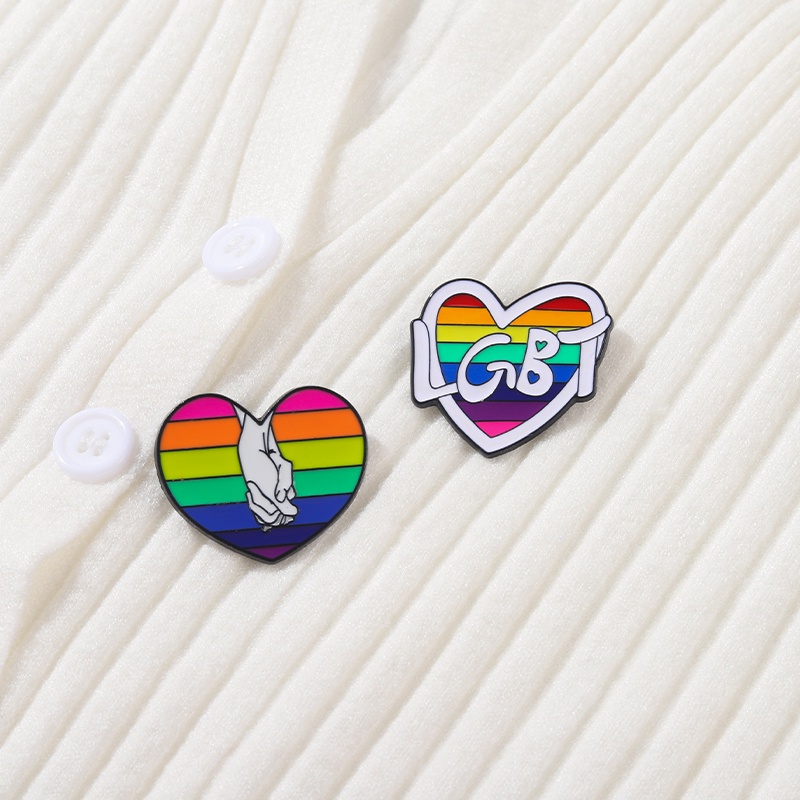 Ghim cài áo QIHE JEWELRY hình trái tim bàn tay biểu tượng LGBT thời trang