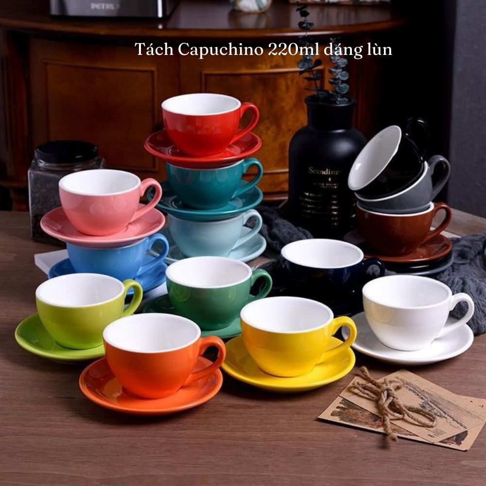 Ly Cà Phê Tách Cafe Capuchino 220ml Dáng Thấp Gốm Sứ Bát Tràng Cao Cấp nhiều màu