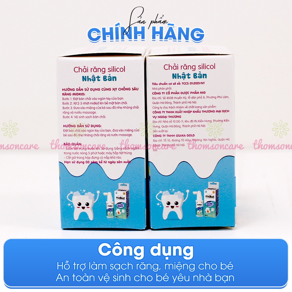 Bàn chải silicon xỏ ngón Midkid cho bé từ 1 tuổi Midkid, tưa lưỡi mềm mại, an toàn, có hộp đựng sạch sẽ và tiện lợi