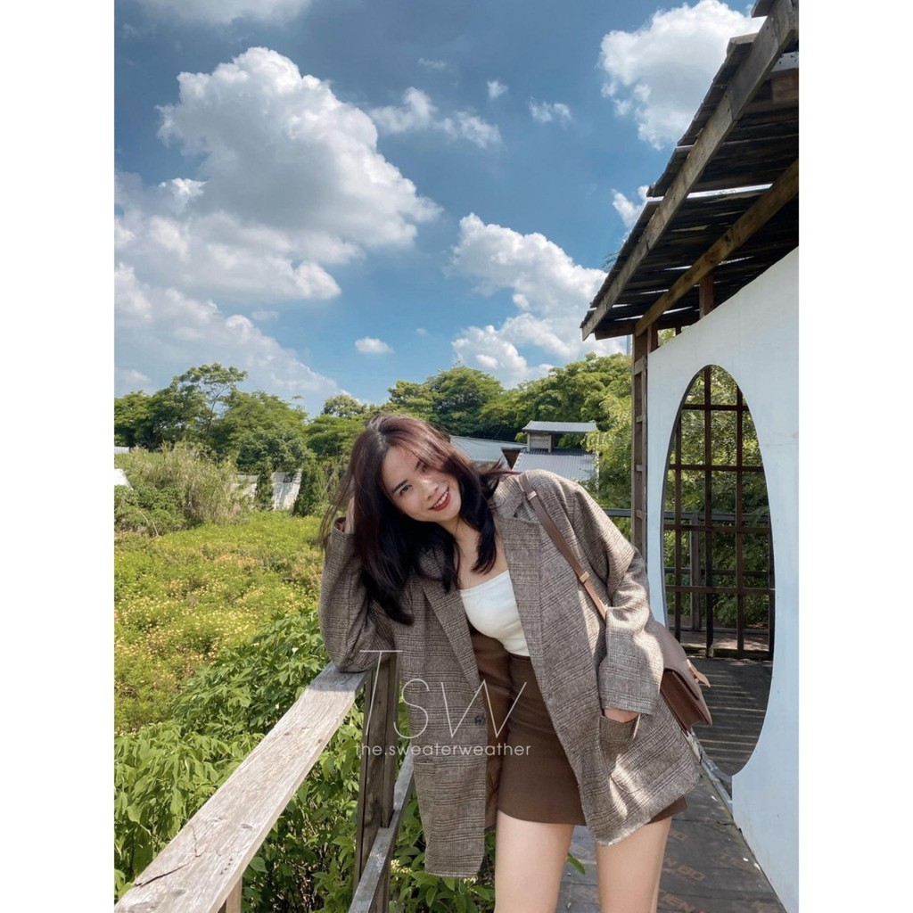 ÁO BLAZER NỮ 2 LỚP HÀN QUỐC, ÁO VEST DẠ KẺ KHOÁC NGOÀI CHẤT ĐẸP CÓ SIZE