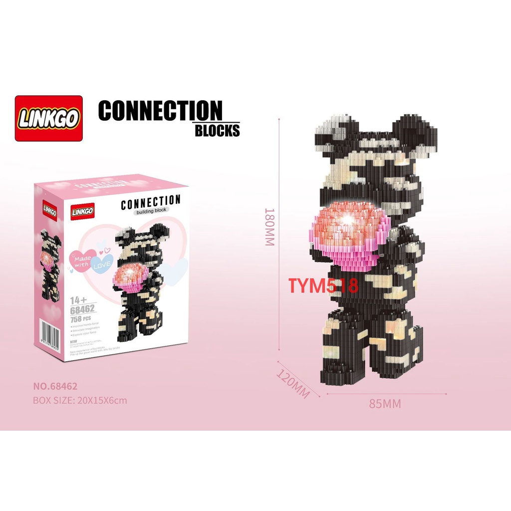 Le.go Gấu Bearbrick 18cm cỡ lớn ôm hoa Đồ chơi lắp ráp nano 3d mô hình cỡ lớn Hàng Đẹp bear bricK