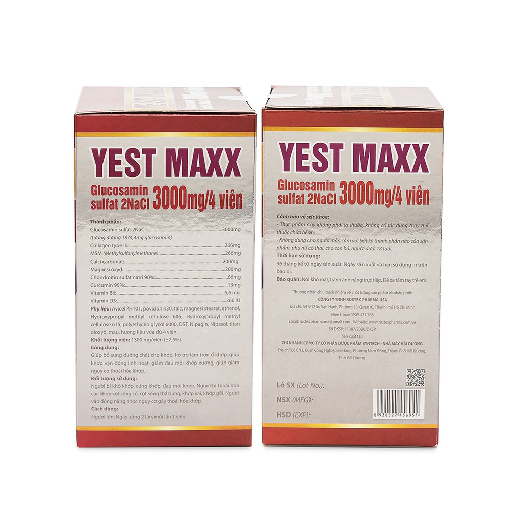 Viên uống bổ xương khớp Glucosamin 3000mg Yest Maxx giảm đau nhức mỏi xương khớp, giảm thoái hóa khớp
