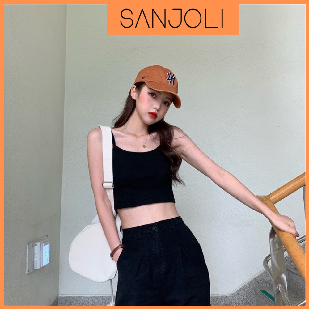 Áo Croptop 2 Dây SANJOLI Thiết Kế Ôm Body Sexy Gợi Cảm Chất Thun Len Gân 4 Màu Đen Trắng  AO022 | BigBuy360 - bigbuy360.vn