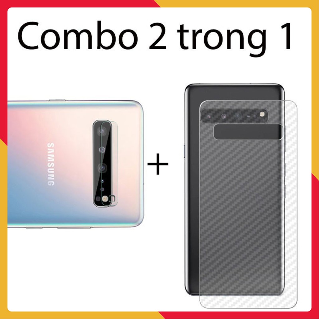 Combo 2 miếng dán camera Samsung S10 5G và 2 miếng decal vân carbon mặt sau