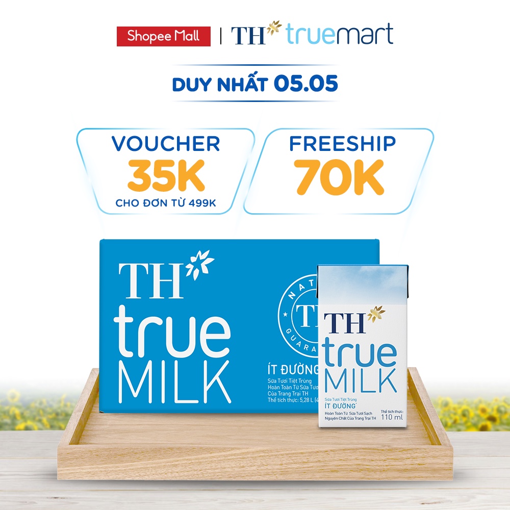 Thùng 48 hộp sữa tươi tiệt trùng ít đường TH True Milk 110ml (110ml x 48)