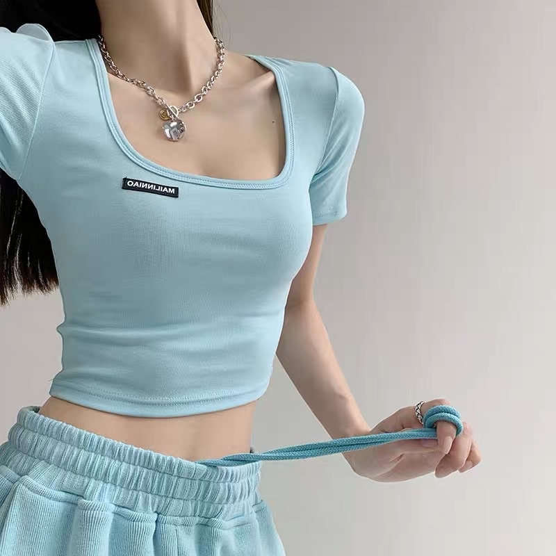 Áo Croptop Tay Ngắn Logo Thêu YUMI BÁN SỈ Áo Thun Ôm Tay Ngắn Hot Trendy YUMI 2021