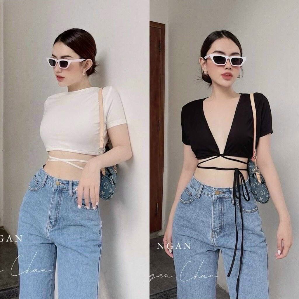 Áo Croptop Mặc Hai Kiểu Cột Dây Eo