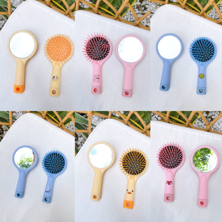 Lược gương chải tóc 2in1 cầm tay mini bỏ túi - gương lược massage đầu, chống rối, chống rụng tóc ERA SHOP