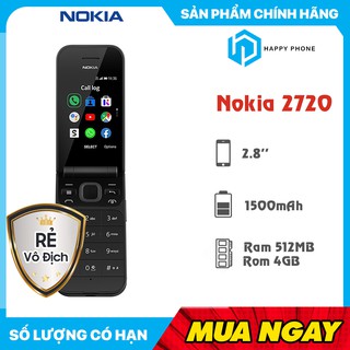 Điện thoại Nokia 2720 Flip RAM 512MB ROM 4GB - Hàng chính hãng, Hàng mới 100%, Nguyên seal, Bảo hành 12 tháng