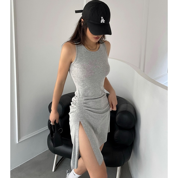 Đầm Ôm Dáng Hai Dây Không Tay Màu Trơn Phong Cách Âu Mỹ Quyến Rũ Dành Cho Nữ
