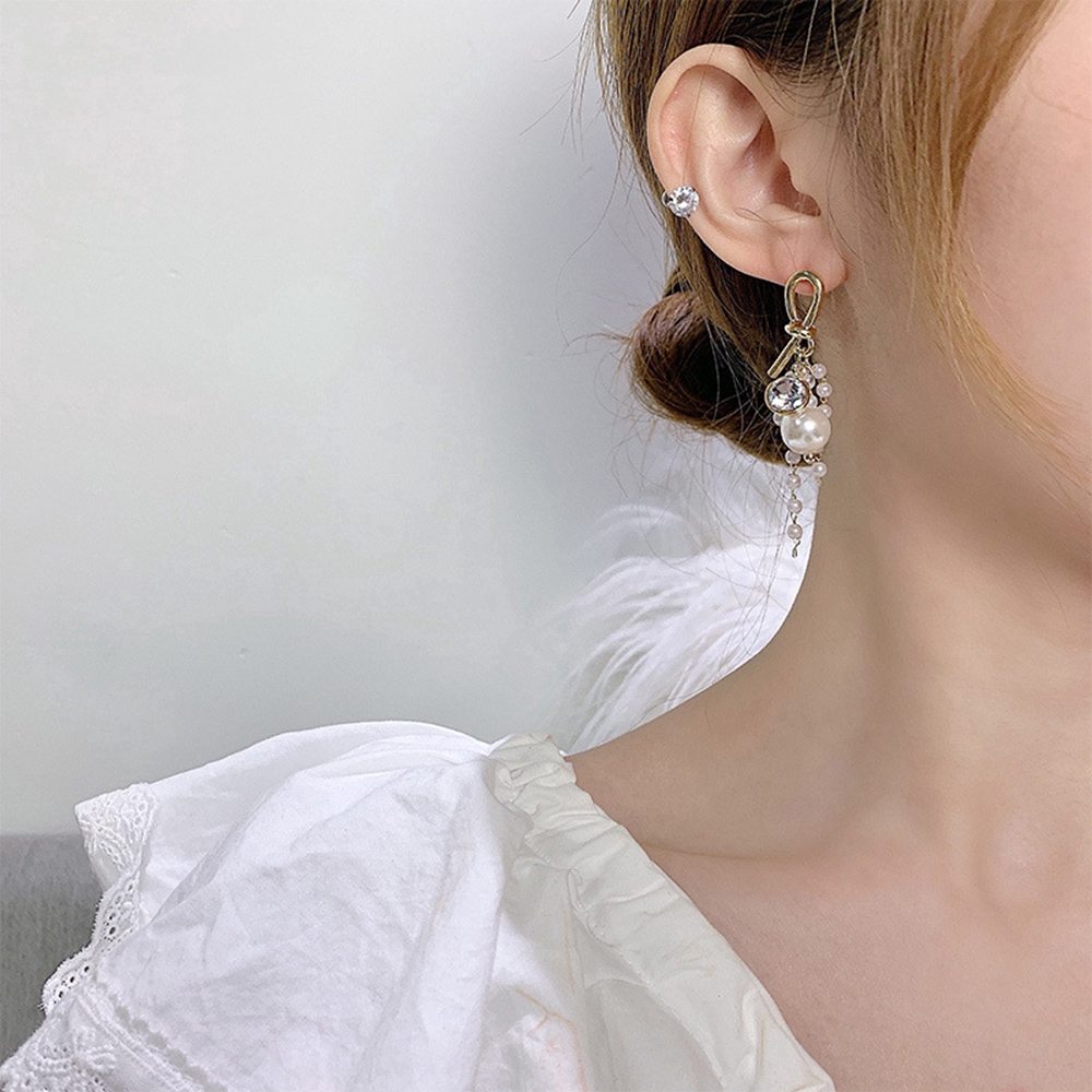 Hoa tai dáng dài đính đá pha lê phong cách Hàn Quốc thanh lịch cho nữ