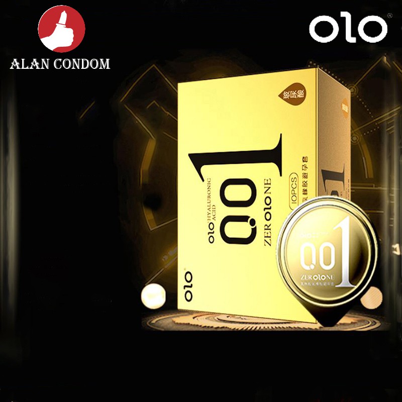 Bao cao su OLO 0,01 vàng siêu mỏng có gai kéo dài, tăng khoái cảm hộp 10 chiếc.