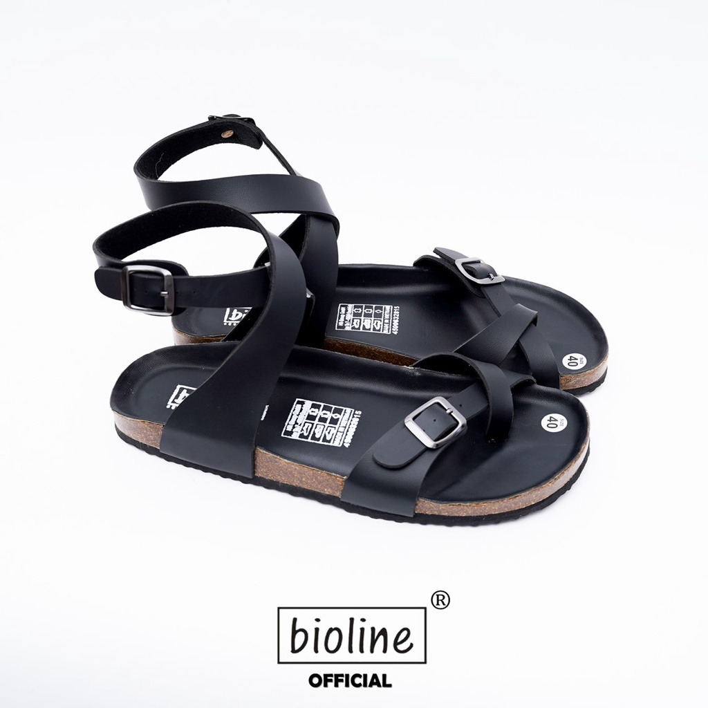 DK16 - Sandal Đế Trấu BIOLINE Official Quai Da Bò Chéo Cổ Chân Xỏ Ngón Lót Pu Kem Chống Nước