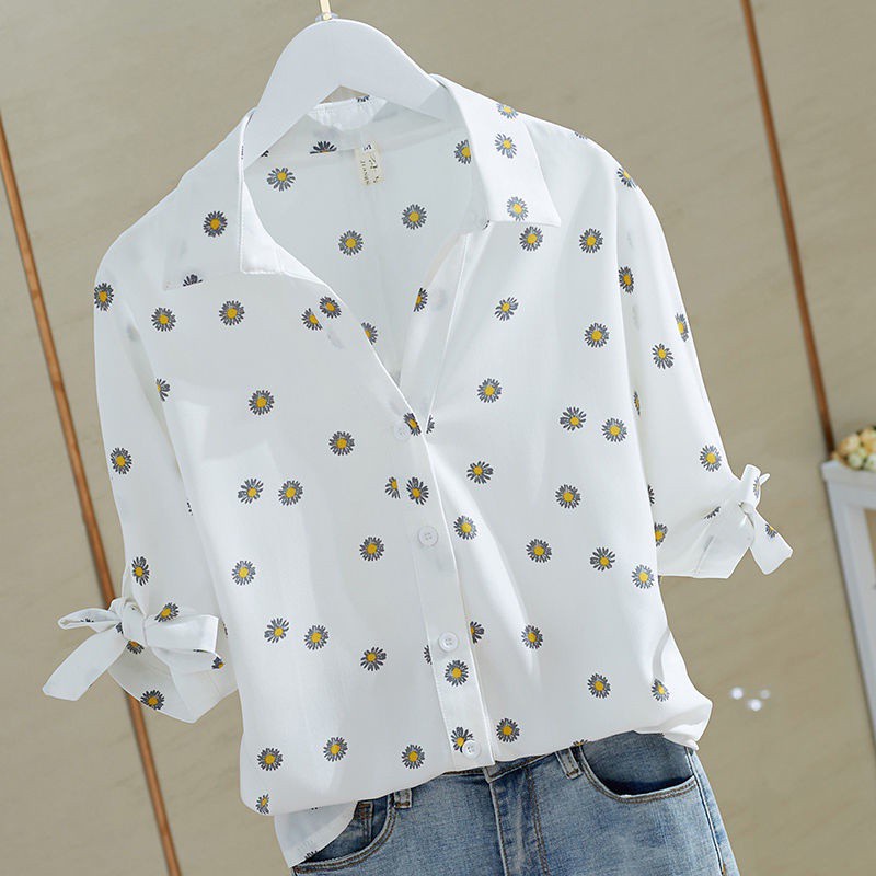 Áo Sơ Mi Tay Ngắn Cổ Chữ V Dáng Ôm Vải Cotton In Hoa Thời Trang Cho Nữ